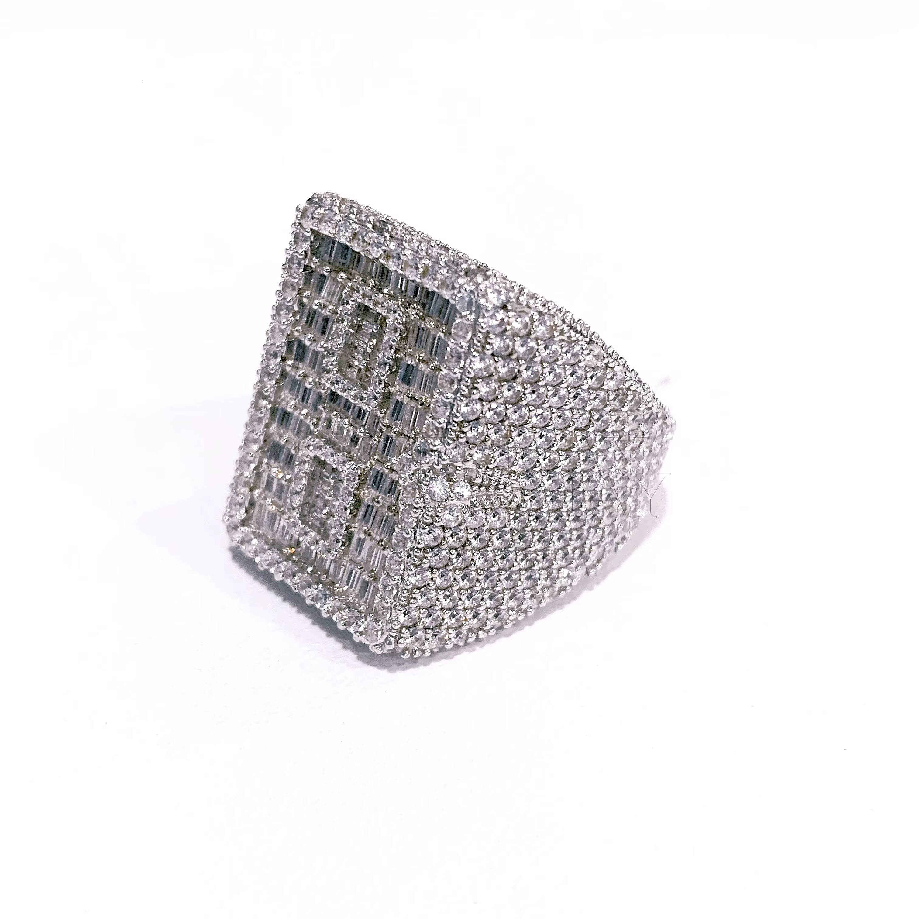 HipHop Jewelry Customize Moissanite Ring Men Iced Out B Letter 925 Sterling Silver D VVS Baguette Moissanite Pinky Ring