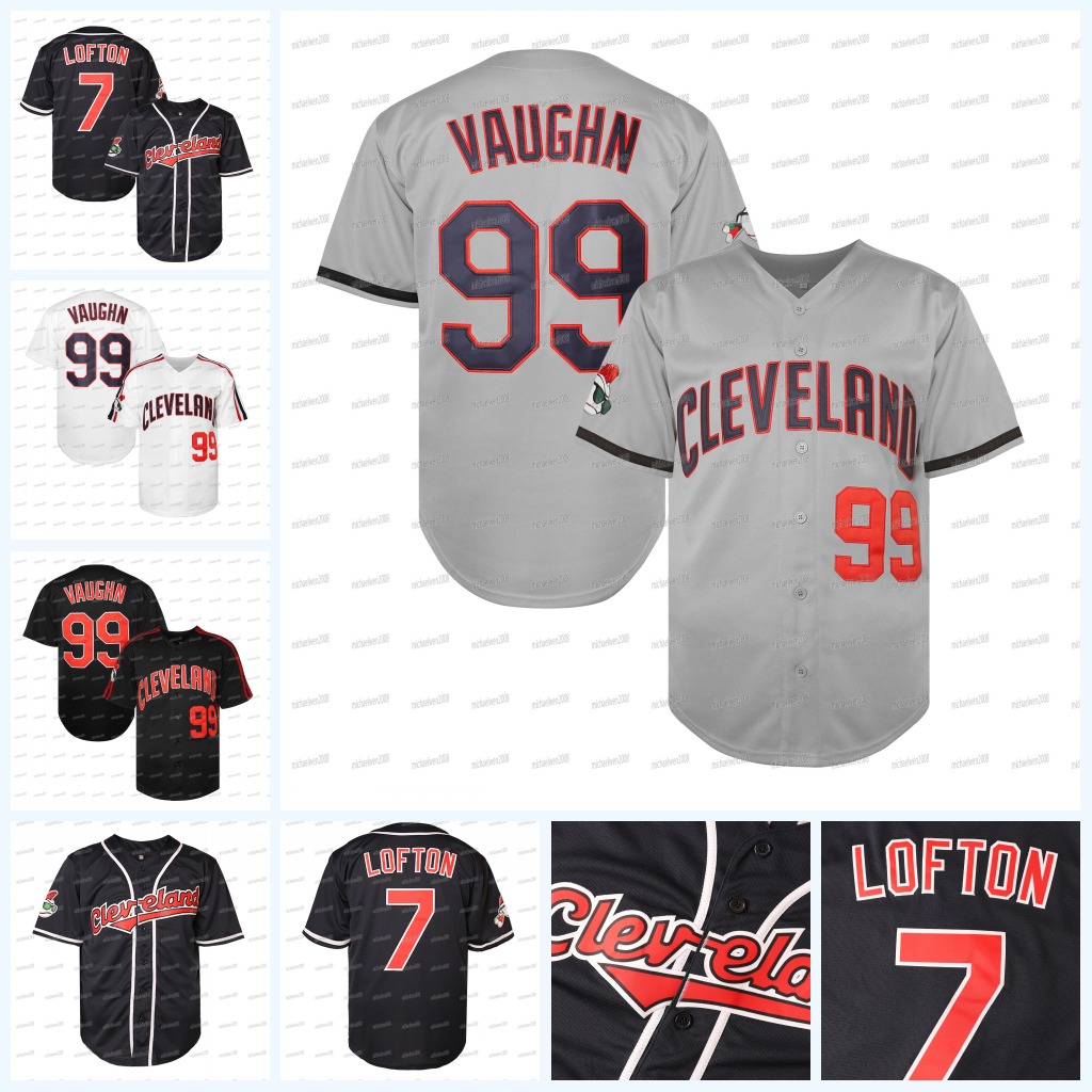 In stock Men's 99 Ricky Vaughn 7 LOFTON 19 Bob Feller Retro Baseball Jersey Embroidered Polyester Retro Classic Letter Number Design Movie Jerseys