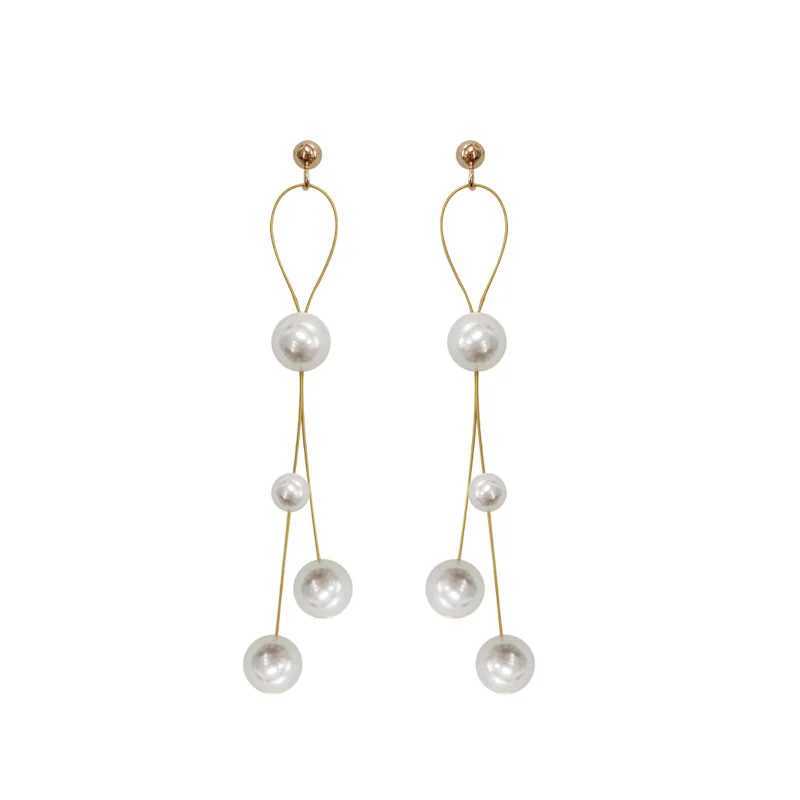 Korean Style Autumn And Winter Simple Long Imitation Pearl Dangle Earrings For Women Fashion Sweet Metal Jewelry Gifts Y250401