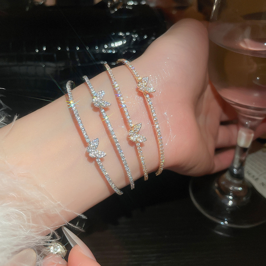Korean Style Zircon Butterfly Double Layer Open Light Luxury High-end Feel Bracelet Exquisite Niche Sweet Commuting Jewelry for Women - view 3