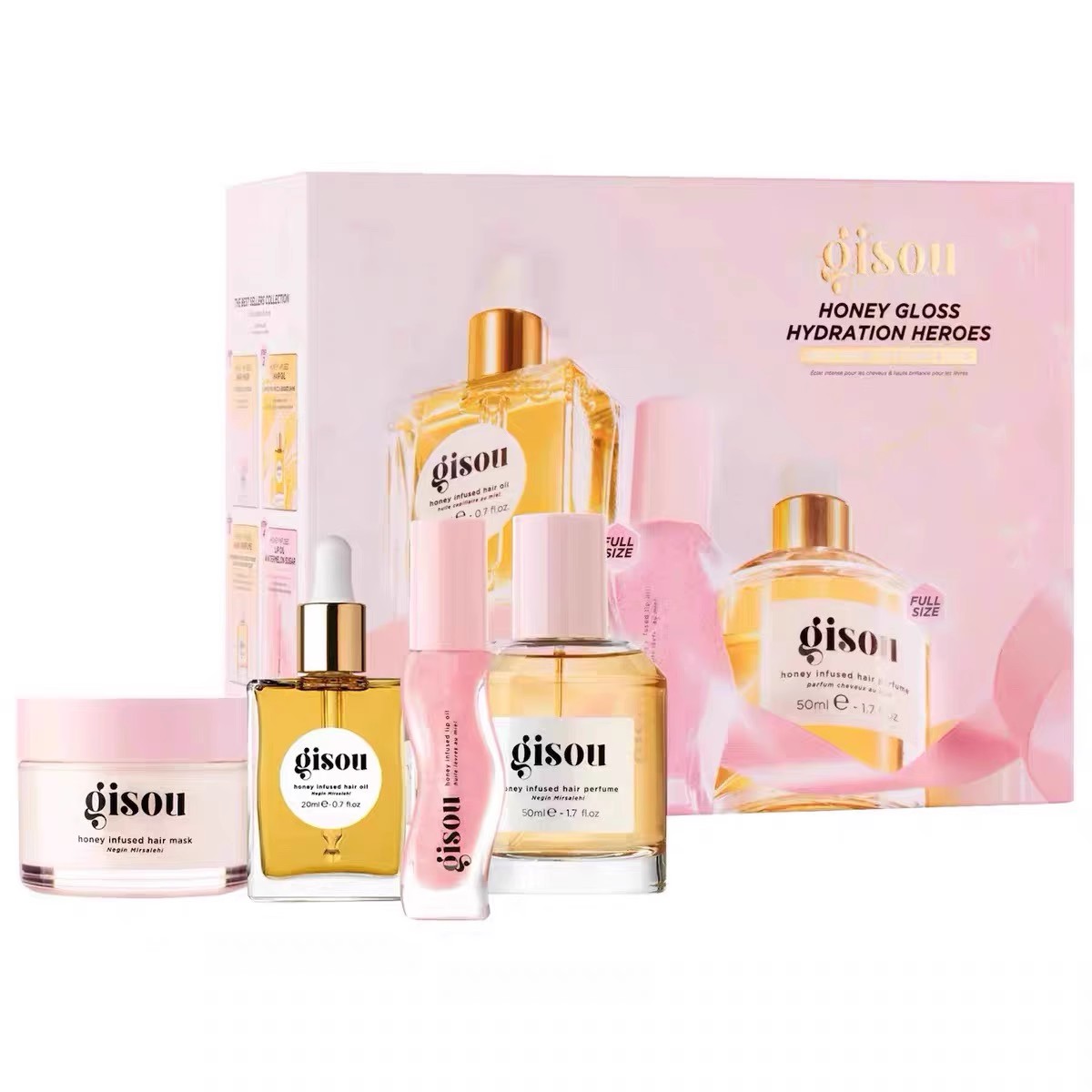 Gisou new limited gloss lip gloss/moisturizing hair cream/hair care perfume/hair care essential oil/4-piece set