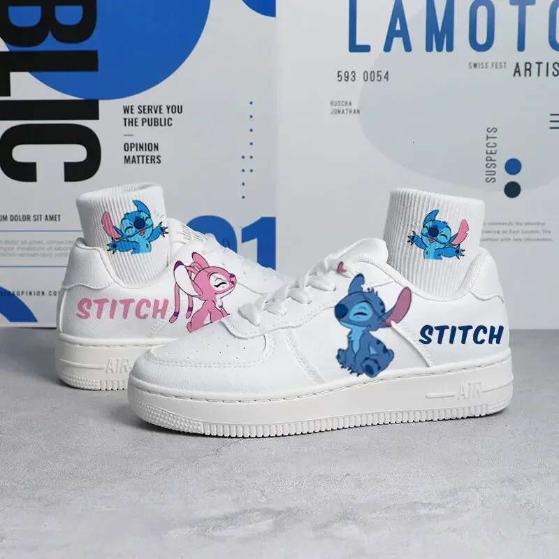 Lilo New Tennis Print Sport ShoesCouple White Cartoon Sneakers Children Casual Shoes