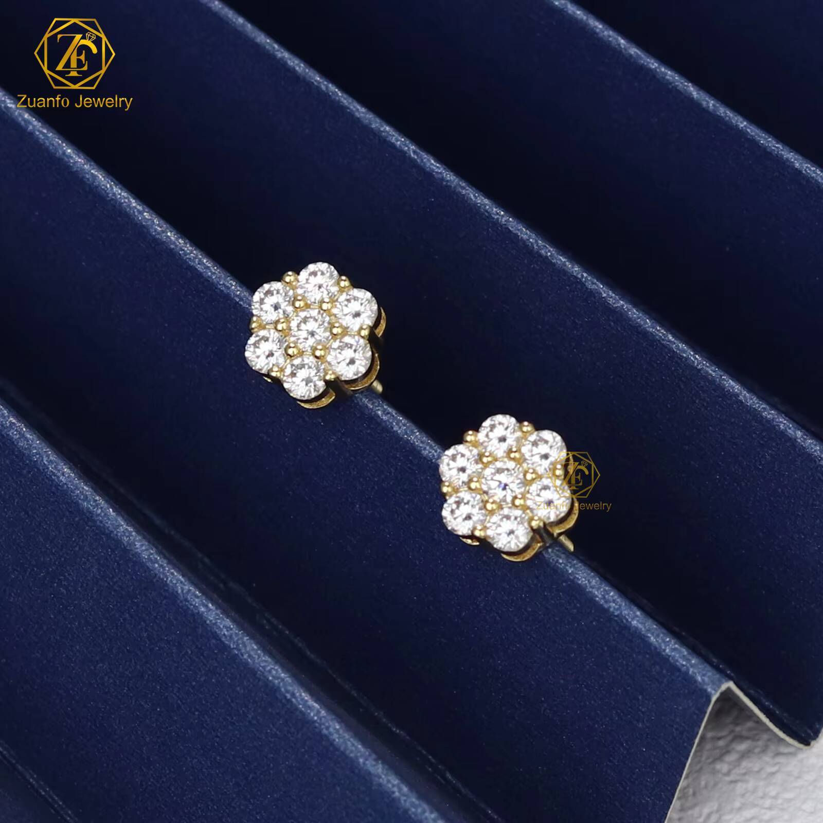 Bulk Wholesale 8MM Size Cluster Moissanite Flower Stud Earrings 925 Sterling Silver VVS Diamond Luxury Fine Jewelry Men Women