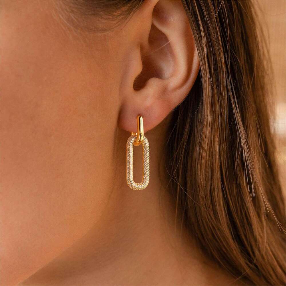 Tituthia Women Trendy, Simple Dainty 14K Plated Paperclip Square Chain k Dangle Hoops Pin Stud Hie Earrings Lightweight Hypoallergenic Minimalist Aest