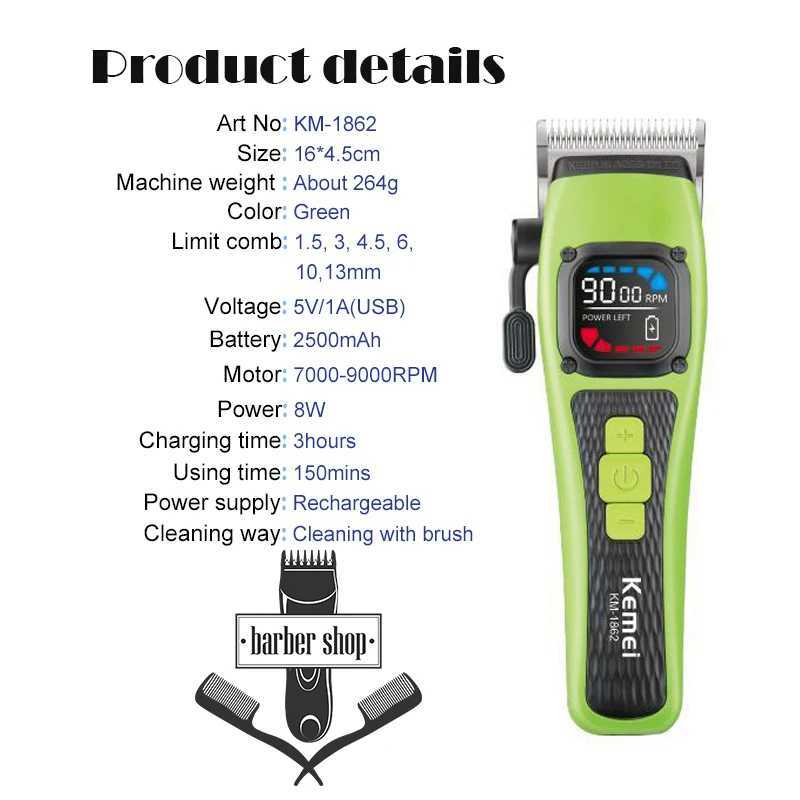 Kemei KM1862 Mens Electric Hair Clipper Baber Professional Hair Clipper with Charging Base Used for Mens Gifts W250402