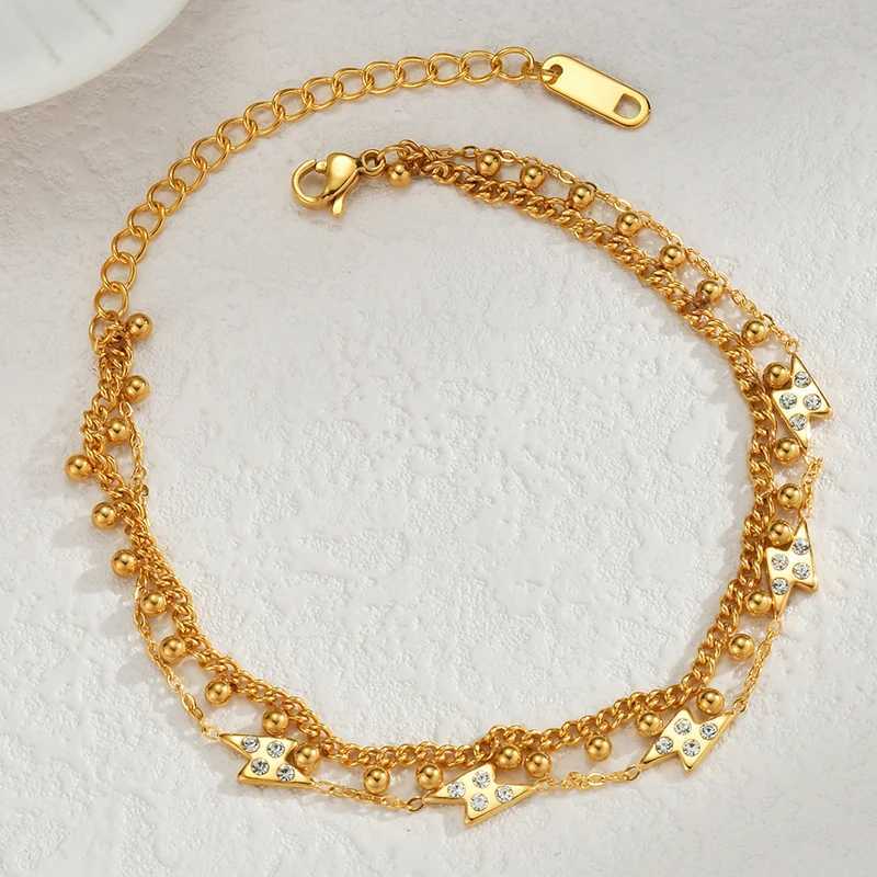 Popular stainless steel star moon sparkling zircon bracelet geometric double-layer bracelet party gift fashionable womens jewelryXJ250402