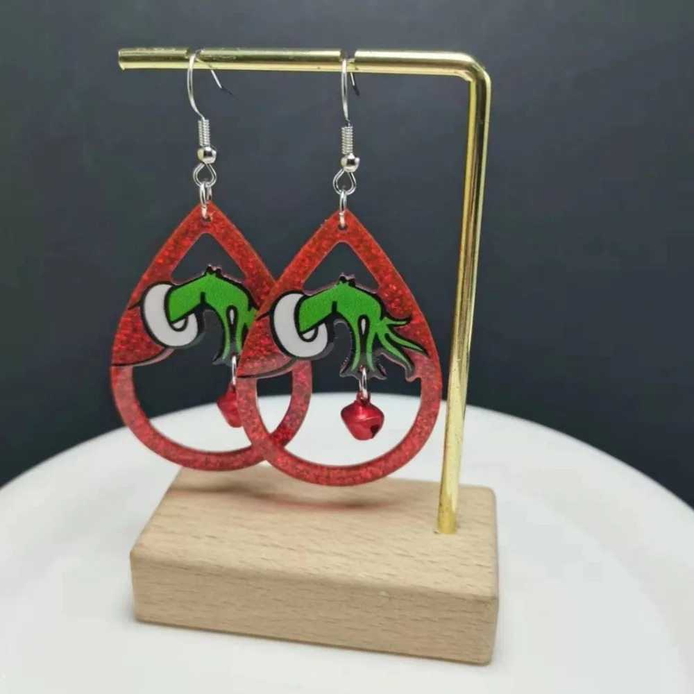 Christmas 2D Flat HOHOHO Earrings Cartoon Funny Hand Bell Acrylic Pendant Earrings for Women Party Decoration Festival Jewelry 251031