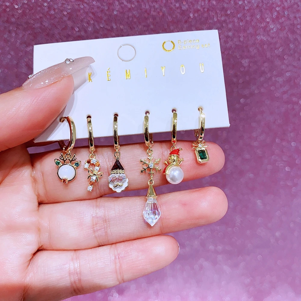 MIGGA 6pcs Mix and Match Christmas Dangle Earrings Set Gold Color Women Party Gift Jewelry 251031