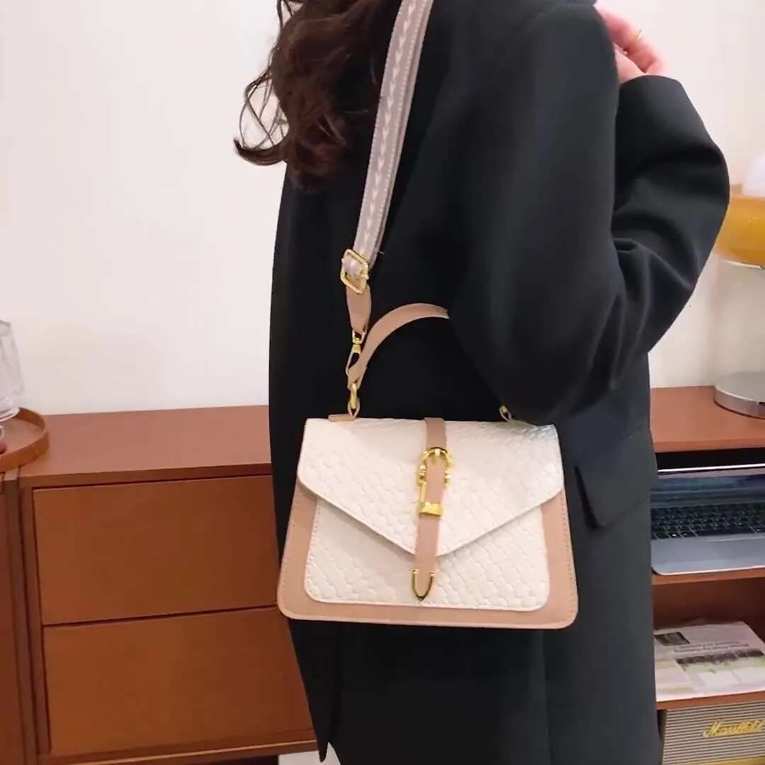 Trendy Splicing Color Women New Single Shoulder Oblique Cross Retro Small Square Bag Texture Handbag