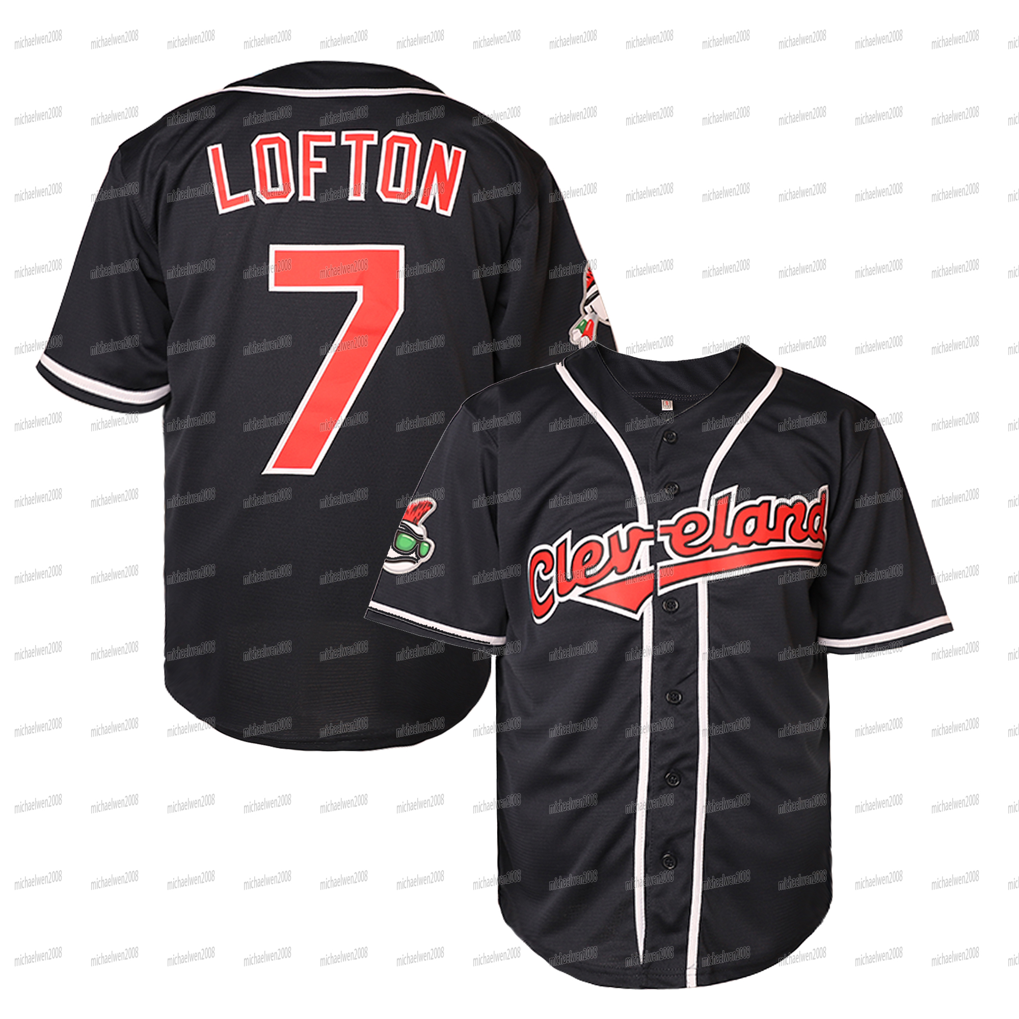 In stock Men's 99 Ricky Vaughn 7 LOFTON 19 Bob Feller Retro Baseball Jersey Stitched Embroidered Polyester Retro Classic Letter Number Movie Jers