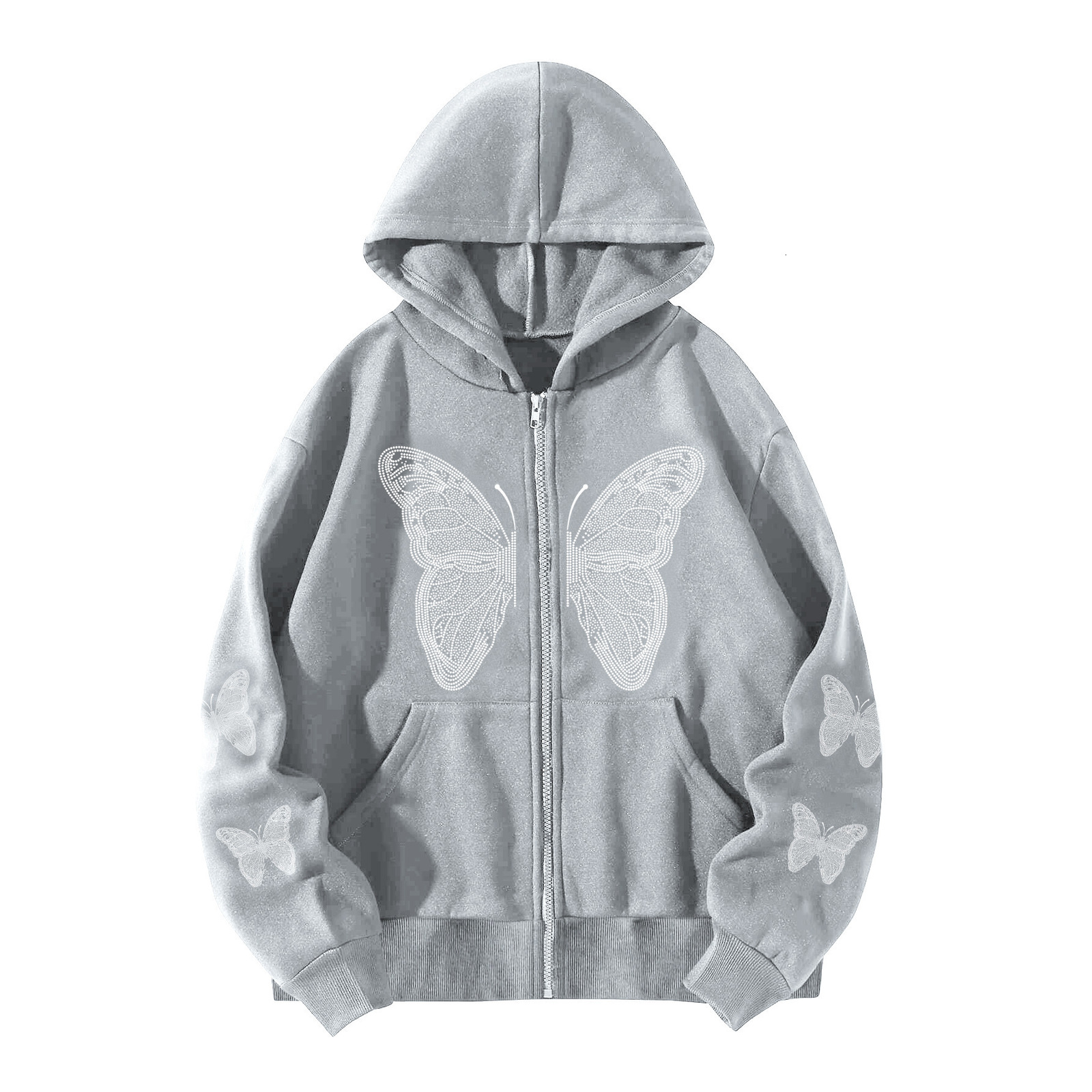Autumn winter Y2K butterfly oversized loose pocket hooded zipper womens hoodie jacket 231007