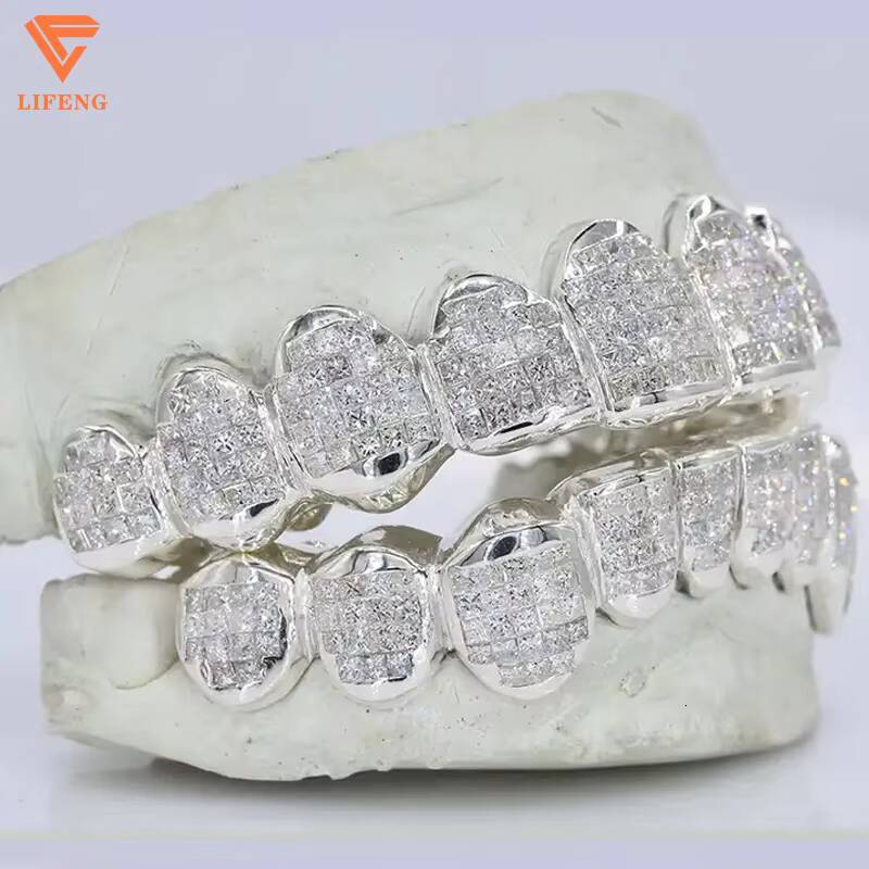 Custom Moissanite Grillz Ice Hiphop Honeycomb Grillz Diamond Men Women Punk 925 Sterling Silver Teeth Perm Cut Grillz