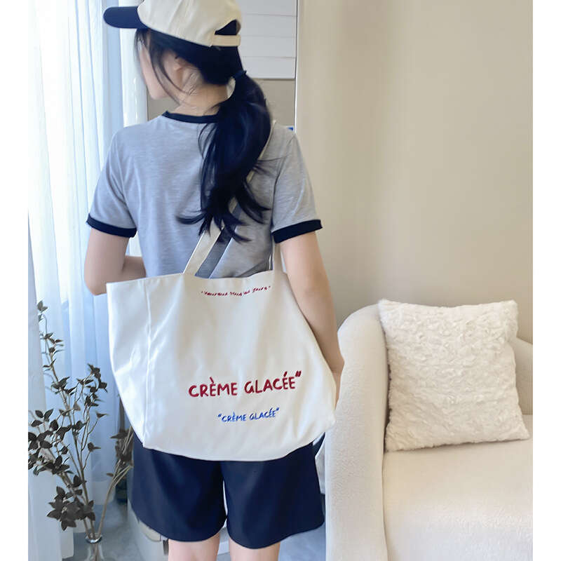 2025 NEW Yeyu/Large capacity tote front and back stripes, single shoulder with texture embroidery, student canvas bag, commuting bag