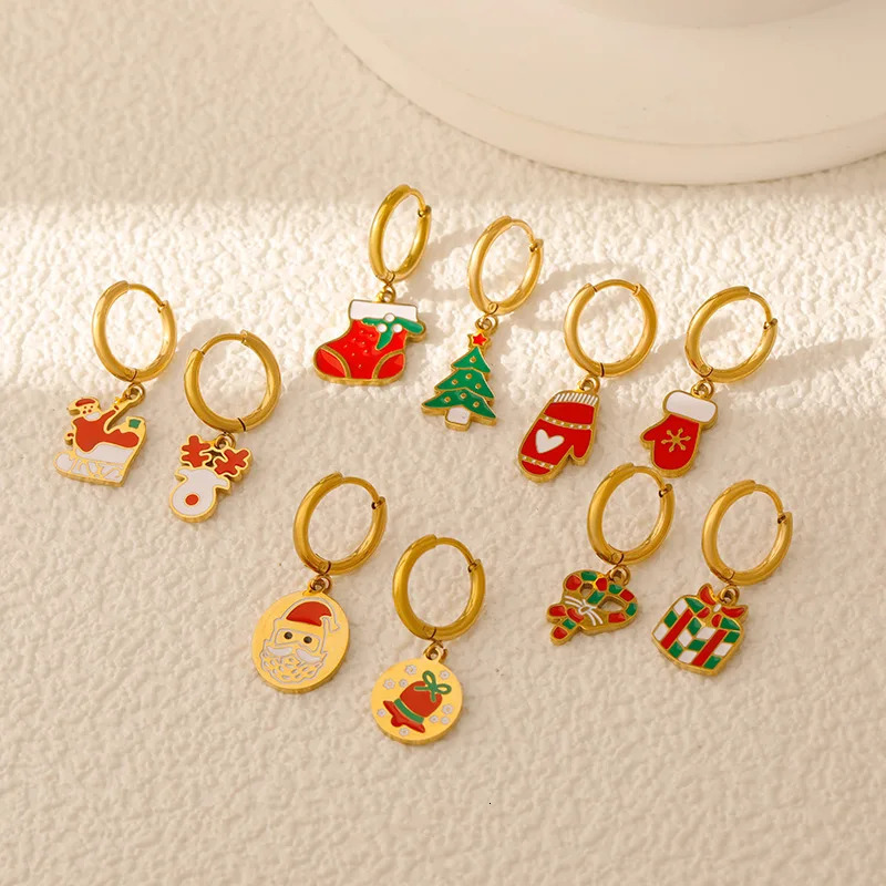 2025 Christmas Hoop Earrings for Women Girls Stainless Steel Dangle Earrings Christmas Series Santa Claus Pendant Earrings Gifts 251031