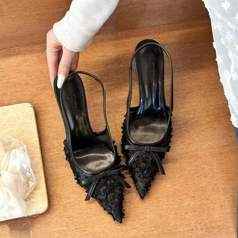 Womens Slingbacks High Heels Fashion Dresses Pump Printed Slip on Bow Tie Pointed Toe Thin Sandals 250402BJ - view 5