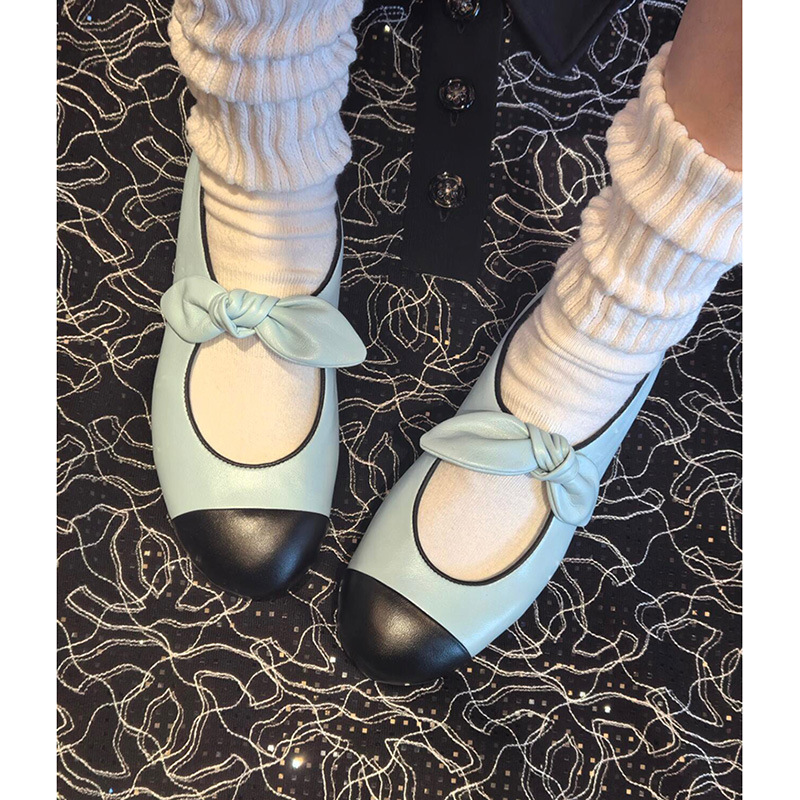 Sheepskin version ~ small fragrance shallow mouth Mary Jane shoes girl cute bow flat single shoes French retro small leather shoes2025