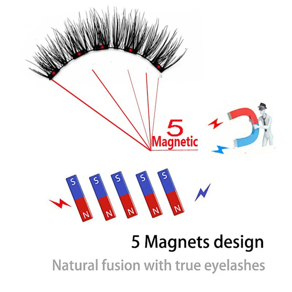 3D Magnetic Eyelashes Kit 5 Magnet Easy To Wear False Natural Black Stem Fake Lashes Reusable Eyelash Supplies 250402