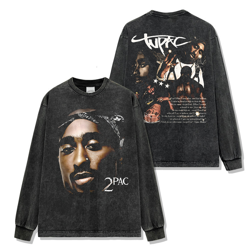 American tupac printed short sleeved t-shirt Vintage loose round neck hooded sweatshirt for men and women
