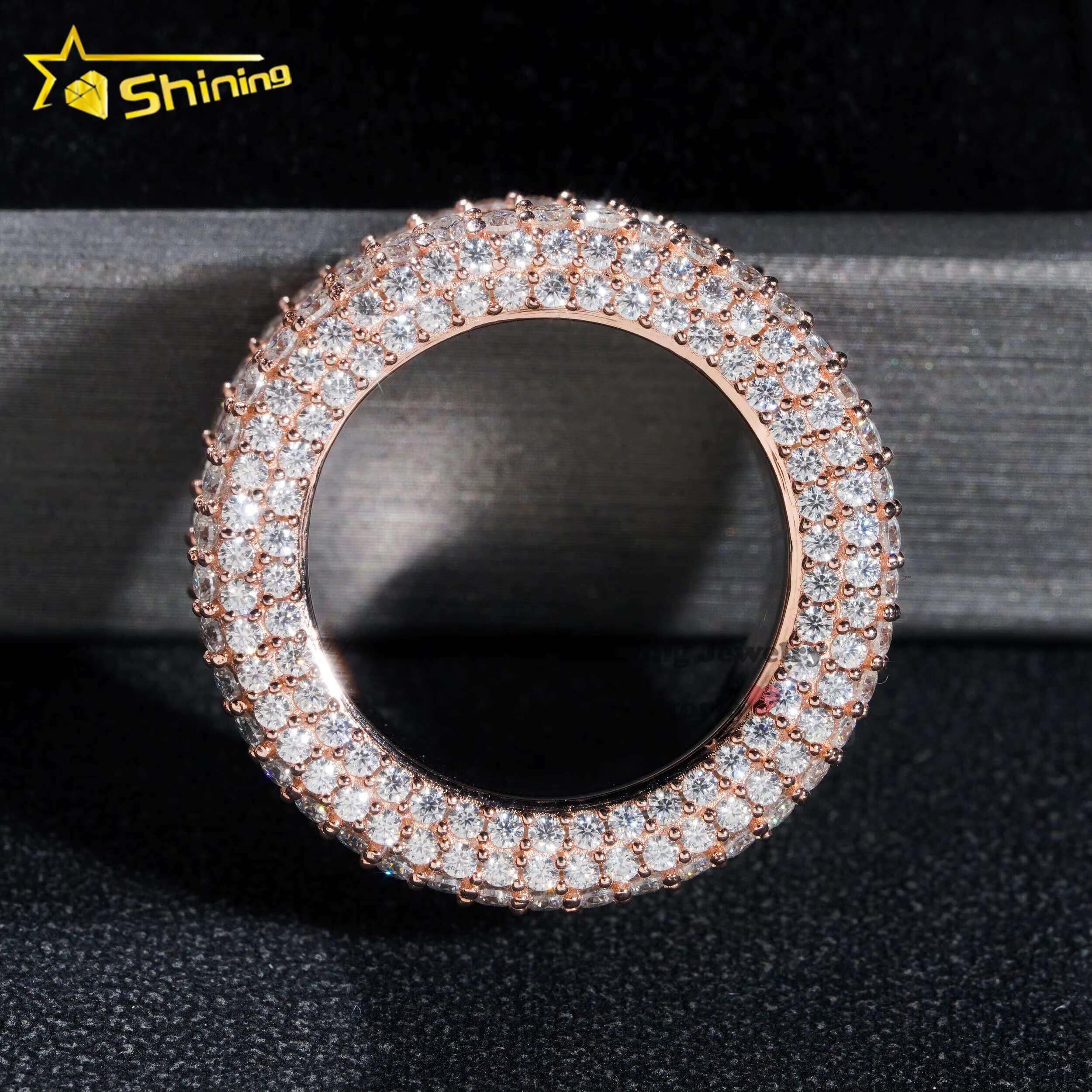 Custom Made Rose Gold Men Hip Hop 925 Sterling Silver Iced Out Moissanite Eternity Band Ring