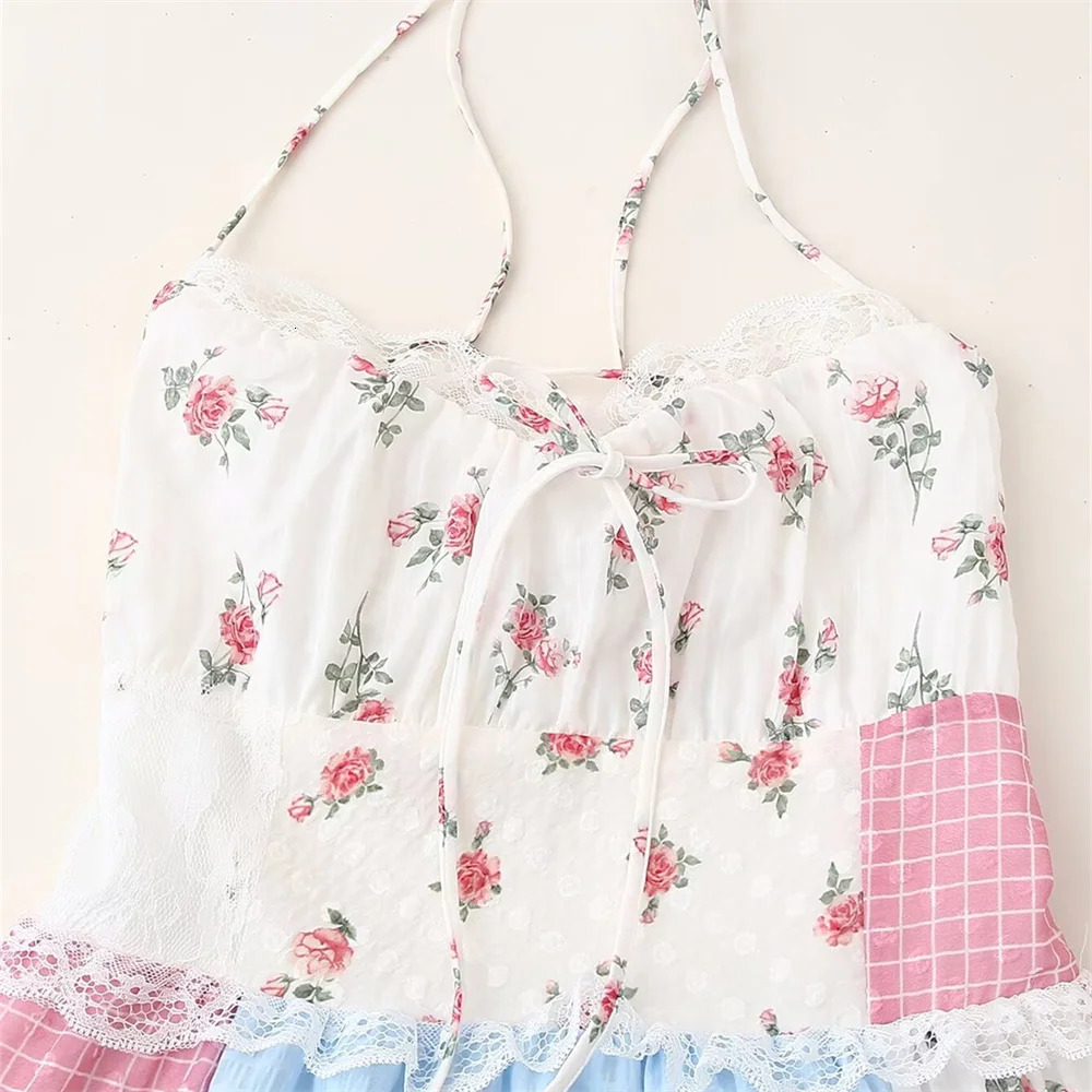 UNIZERA Summer Product Womens Hanging Neck Floral Lace Edge Splicing Hanging Neck Collar backless Dress 250402