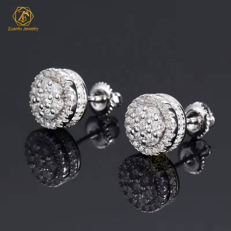 Instock Hot Sale Cluster Moissanite Diamond Stud Earring 925 Sterling Silver Luxury Hip Hop Screw Back Earring for Men Women