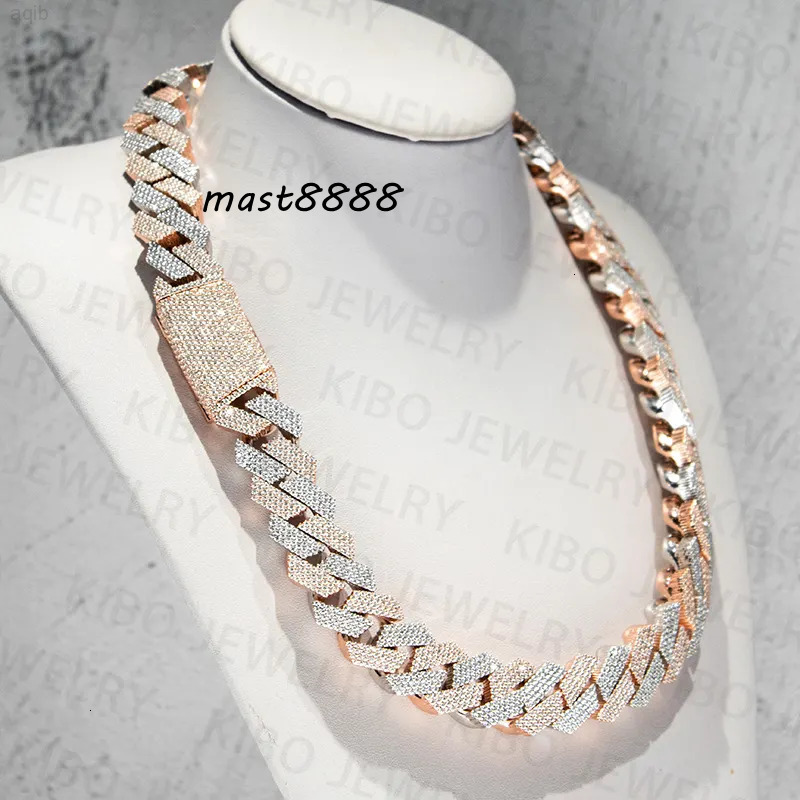 Iced Out Two Tone Vvs Moissanite Necklace 925 Sterling Silver and Rose Gold Plated Big Huge 18mm Moissanite Cuban Link Chain