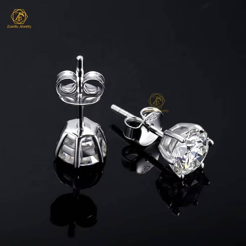 Vintage 2025 Silver 925 6 Prong Simple Stone Round Shape 65mm DVVS Moissanite Stud Earrings