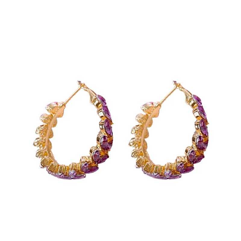 2025 New Arrival Light Luxury Elegant Purple Crystal Wheat Hoop Earrings For Women Fashion Sweet Metal Jewelry Accessories Gifts Y250401