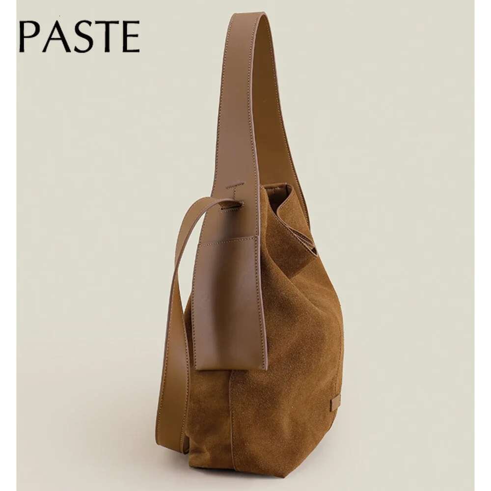Ins Bagsic SlouBagsy Style Soft TouBags Bucket Tote Big Genuine Suede Leather Women Shoulder Bag Matte Nubuck Office Ladies Handbag