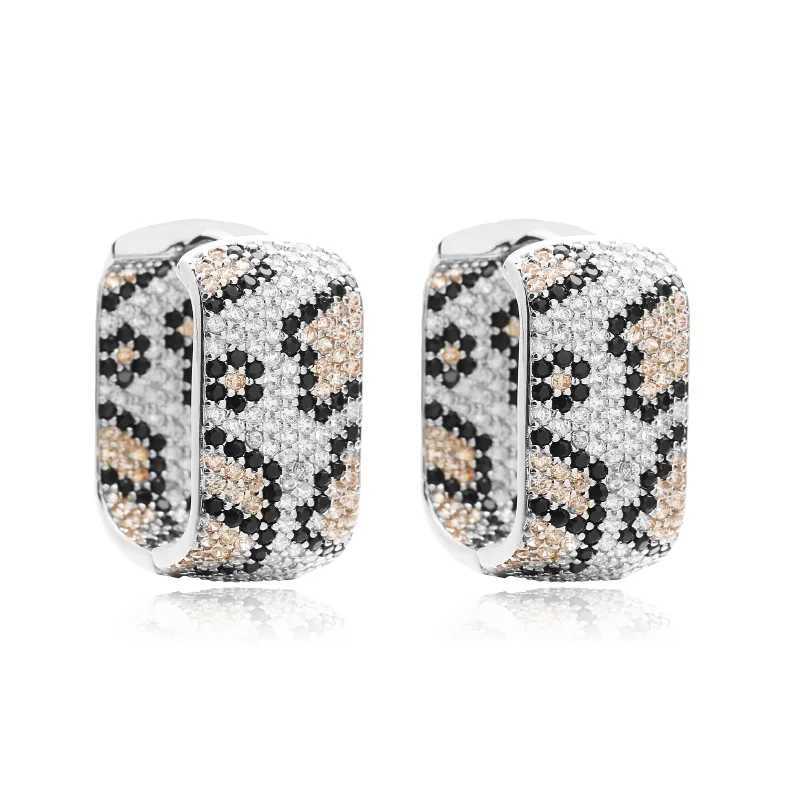 Hecheng Leopard Design Square U-shaped earrings with AAA cubic zirconia earrings Exaggerated Jewelry 1 pair Y250401