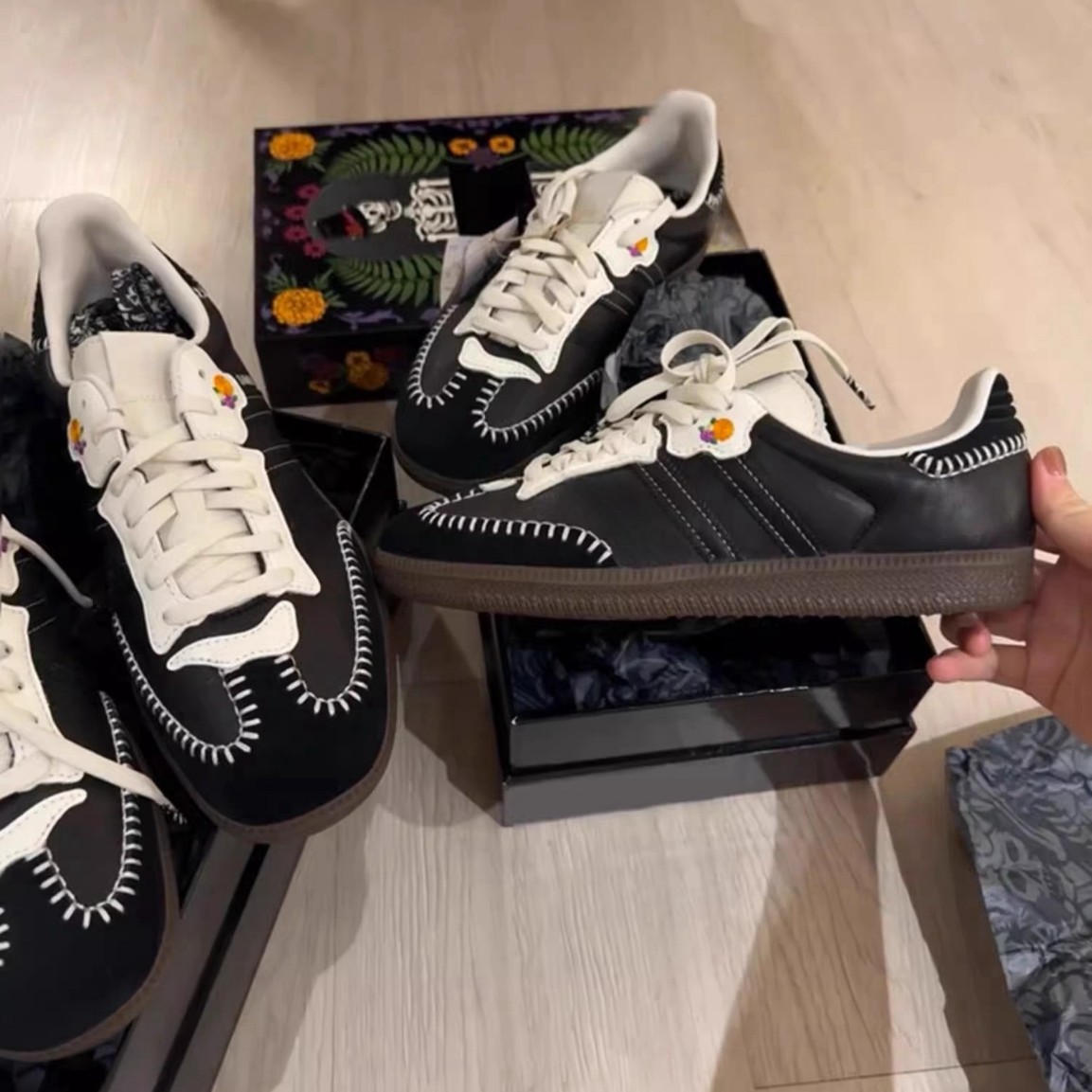 Cowhide version ~ niche leather German training shoes women's retro versatile embroidery flat casual sports low-top shoes Forrest Gump shoes