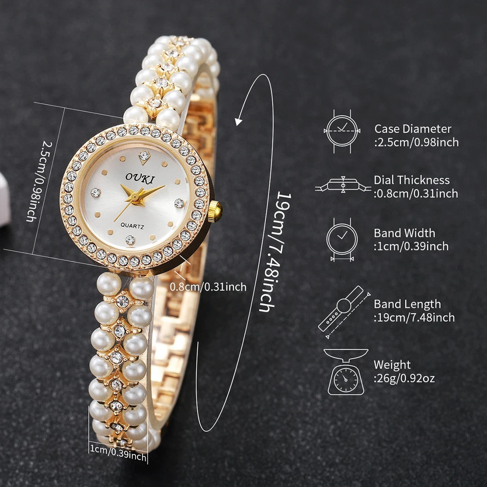 Fashion Womens Watches Ladies Pearls Alloy Band Analog Quartz Wristwatch Reloj MujerWithout Box 251031