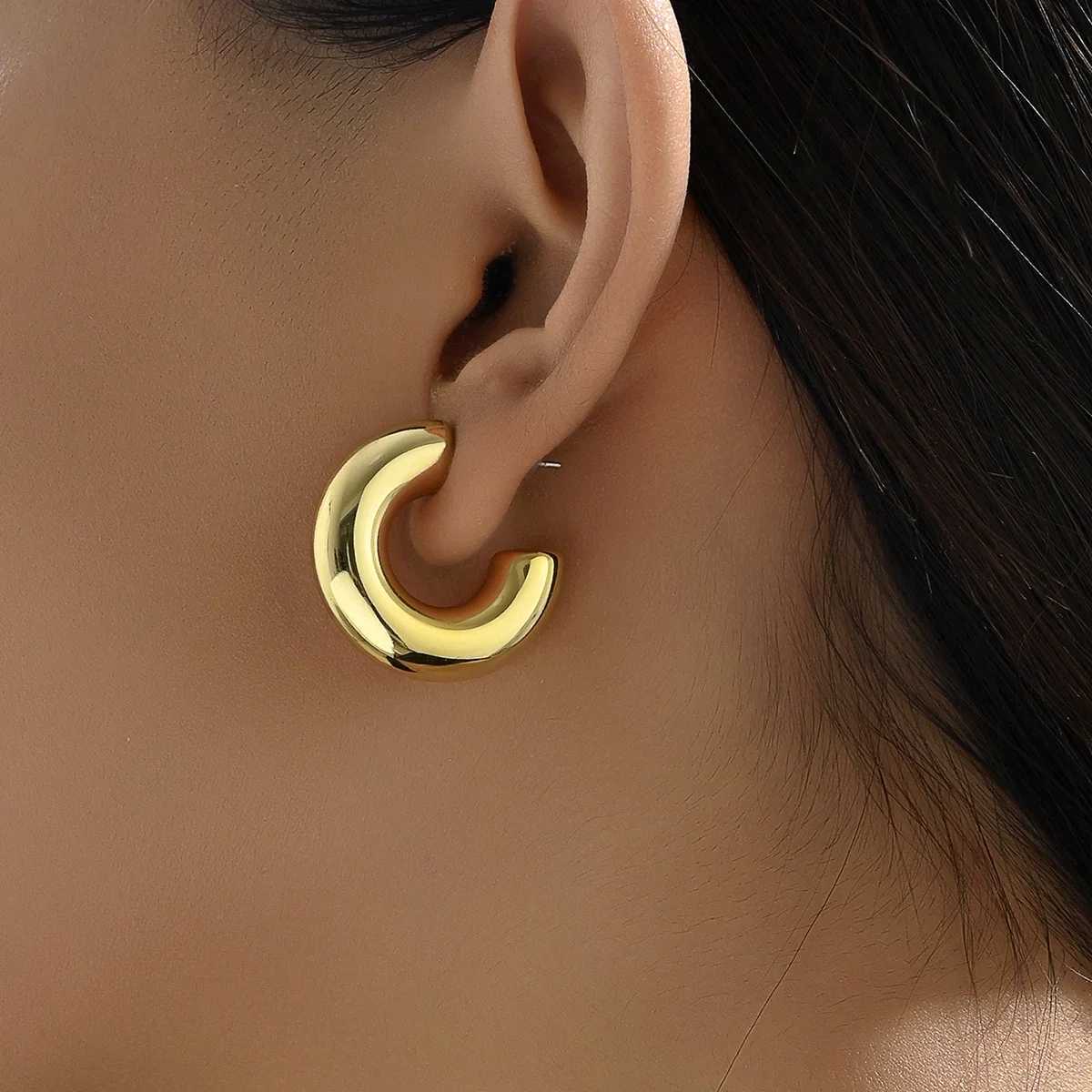 Stainless steel gold-plated thick hoop earrings for women geometric retro glossy thick teardrop earrings fashionable jewelry gifts Y250401