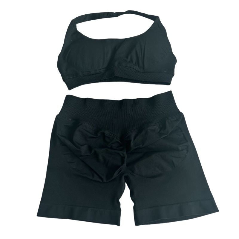 2pcs impact shorts halter sports bra sport yoga set outdoor workout suits high waist seamless scrunch short designer summer gym wear soft solid color 