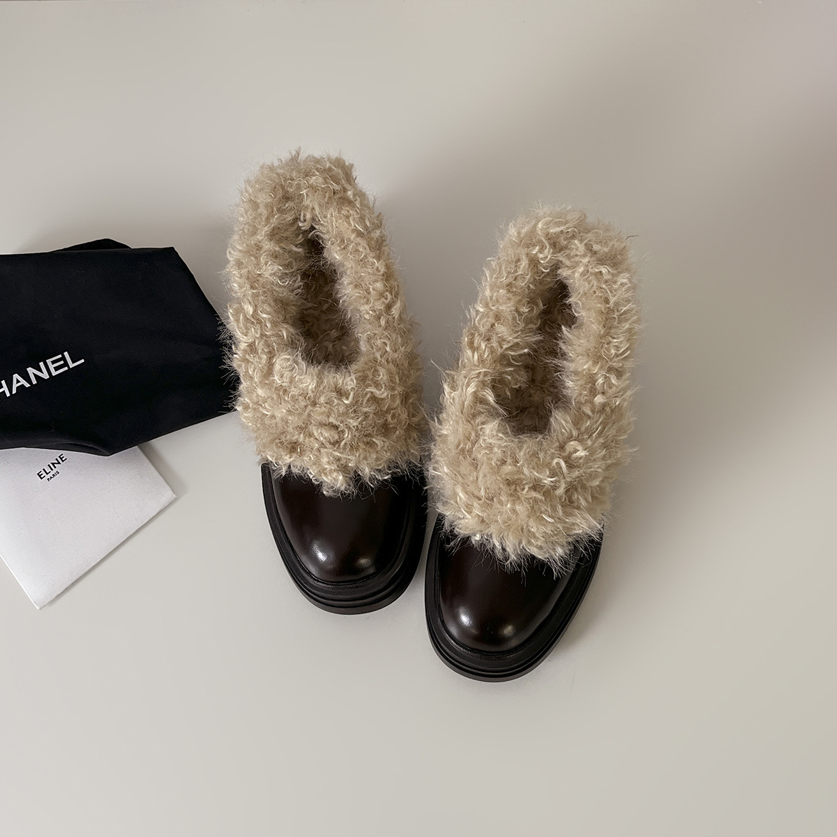 Cowhide version ~ square toe plush Mary Jane single shoes women's winter new pump-mouth thick-heeled sweet leather shoes