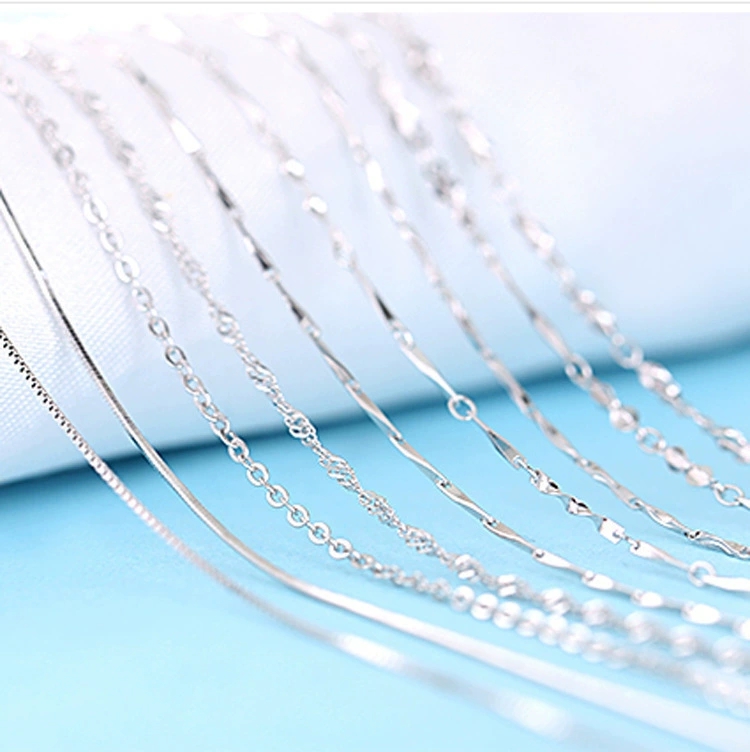 Fine Chain Solid 925 Sterling Silver Rope Chain 45CM 18 Inch Box/Water wave/Snake Necklace Jewelry for Women