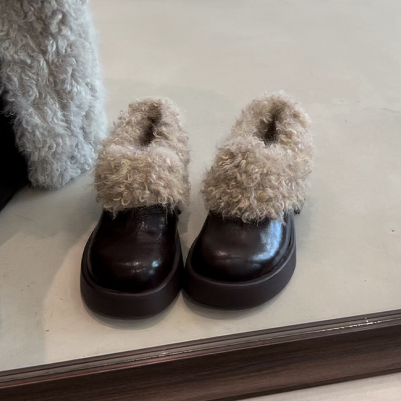 Sheepskin version ~ French gentle thick sole deep fleece warm wool shoes British style thick heel versatile single shoes women's trend2025