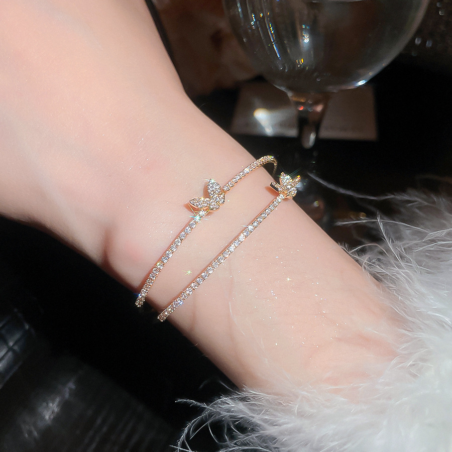 Korean Style Zircon Butterfly Double Layer Open Light Luxury High-end Feel Bracelet Exquisite Niche Sweet Commuting Jewelry for Women - view 4