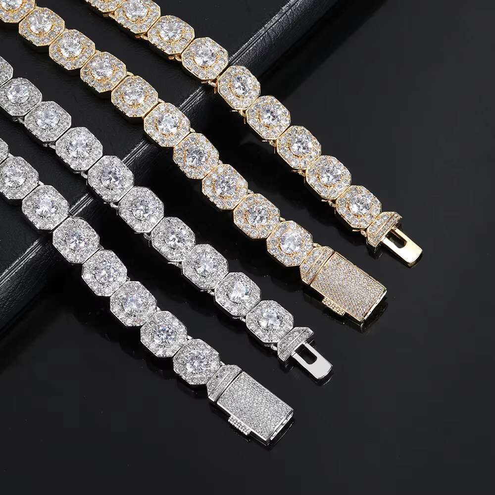 10mm Gold Plated Clustered Tennis Chain Necklace Iced Out Baguette Cubic Zircon Choker Necklaces