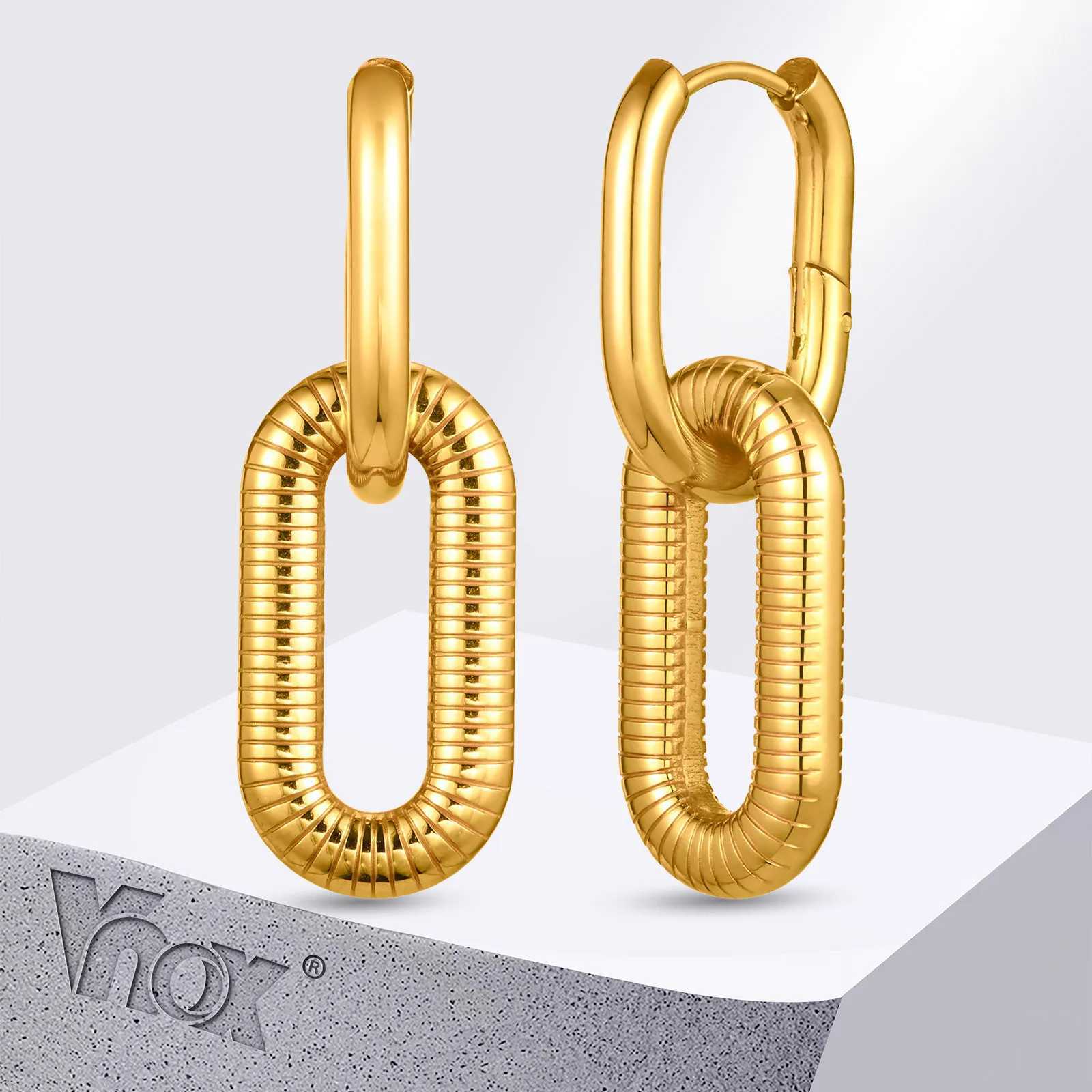 Vnox Womens Oval Ring Earrings 2-Ring Gold Elegant Fashion Earrings Stainless Steel Jewelry Womens Gift Y250401