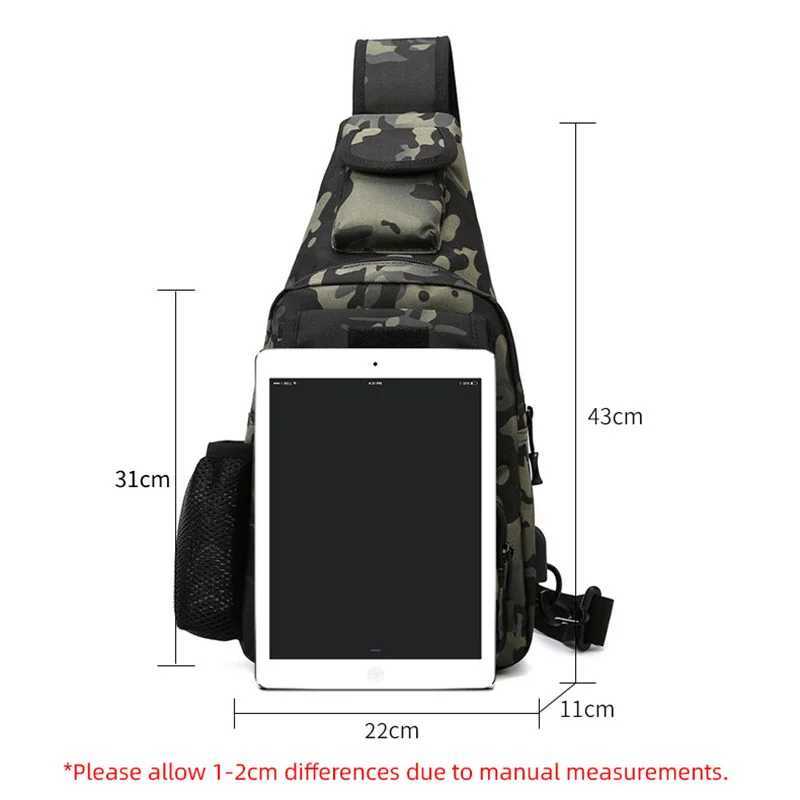 Fanny USB Chest Bag Camping Backpack Molle Bag Tactical Messenger Bags Belt Outdoor Hunting Assualt Sling Bag Fishing ClimbingC250407