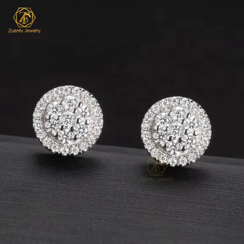 Instock Hot Sale Cluster Moissanite Diamond Stud Earring 925 Sterling Silver Luxury Hip Hop Screw Back Earring for Men Women