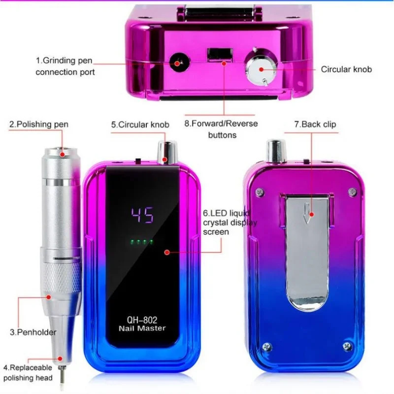 45000RPM Rechargeable Electric Nail Drill Machine With USB Connector Nail Polish Remover Drill Set Manicure Sander Low Noise 250409
