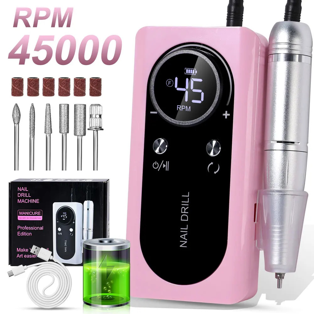 45000RPM Nail Drill Machine Electric Portable Nail File Rechargeable Nail Sander for Gel Nails Polishing For Home Manicure Salon 250409