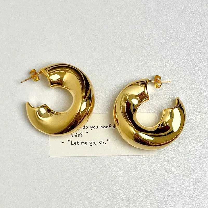New stainless steel thick C-shaped hoop earrings smooth gold-plated Pvd round tube Huggie hoop stacked earrings jewelry Y250401