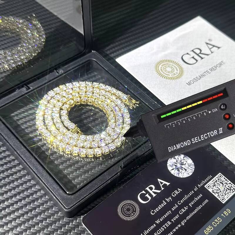 In Stock Fast Delivery Wholesale VVS 3mm 4mm 5mm Moissanite Tennis Chain Iced Out Women Fine Jewelry Moissanite Tennis Necklace