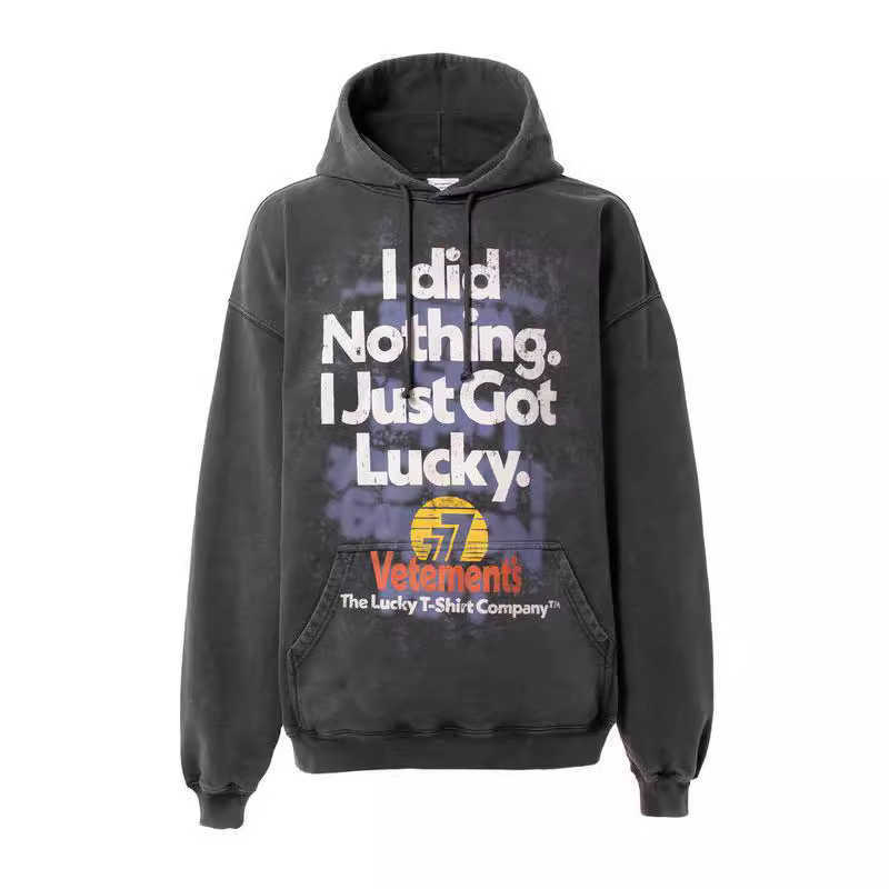2026SS Lucky Letter Lucky777 Printed Laundry Mens and Womens Long Sleeve Hoodie T260131