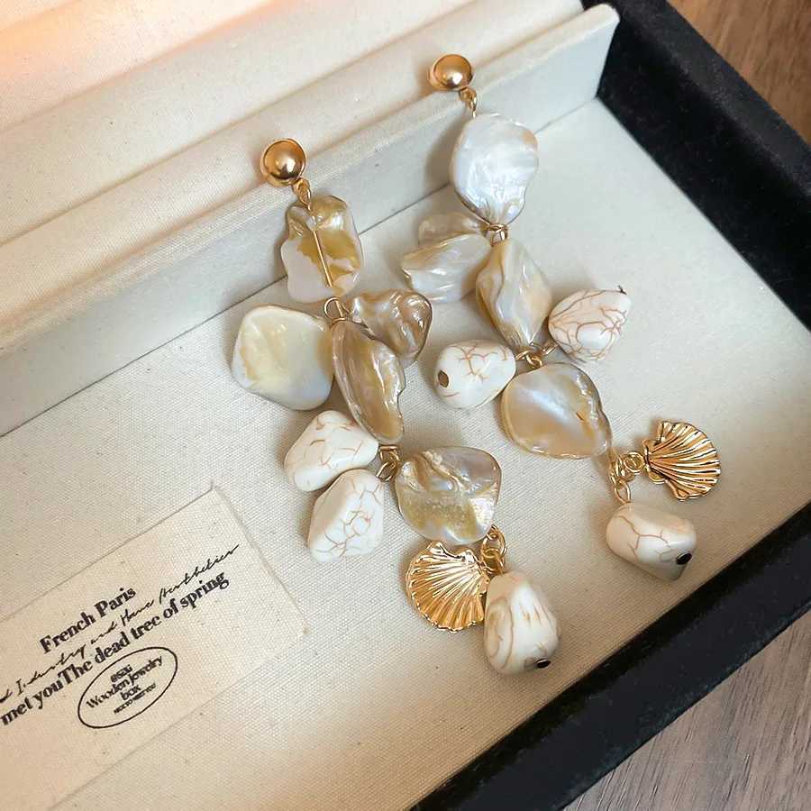 European And American Temperament Irregular Shell Long Tassel Dangle Earrings For Women Fashion Sweet Metal Jewelry Gifts Y250401