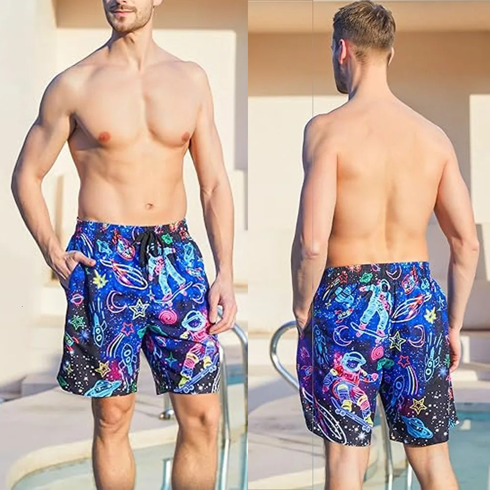 Mens long swim trunks quick drying mens sports shorts short styles colorful animal bear unicorn graphic beach swimsuit 250402m