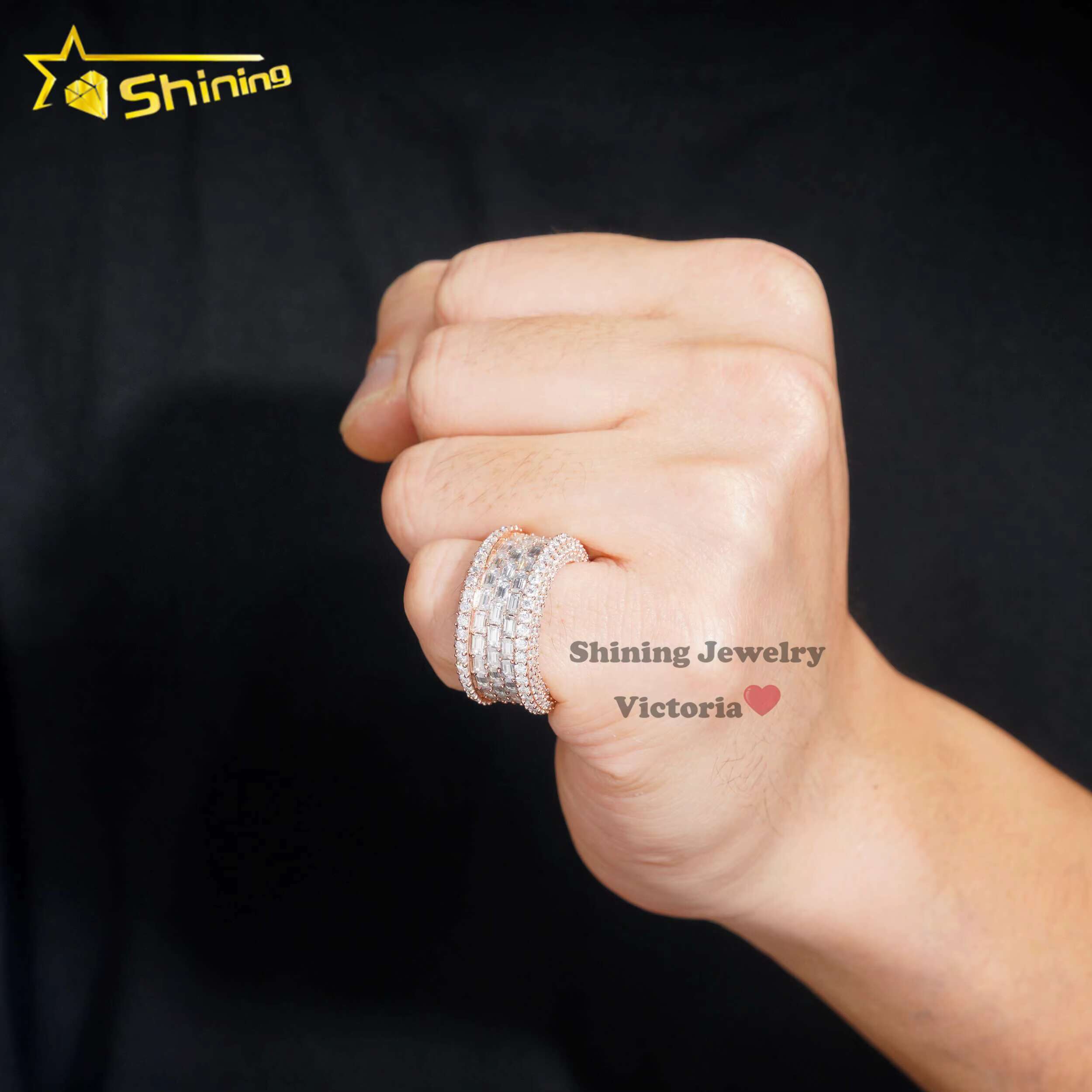 Custom Made Rose Gold Men Hip Hop 925 Sterling Silver Iced Out Moissanite Eternity Band Ring